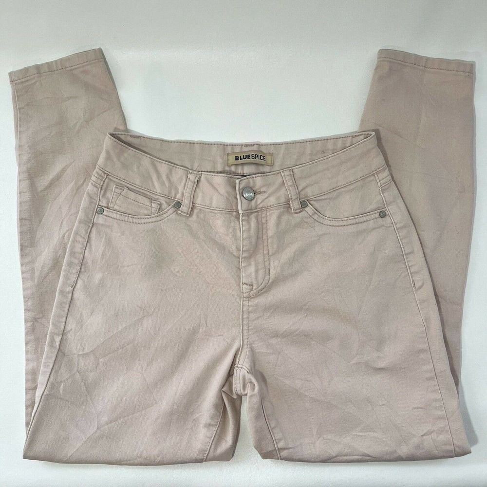 BLUE SPICE Slim Straight Pants Juniors Size 7 Beige Stretch Khaki Mid Rise waist